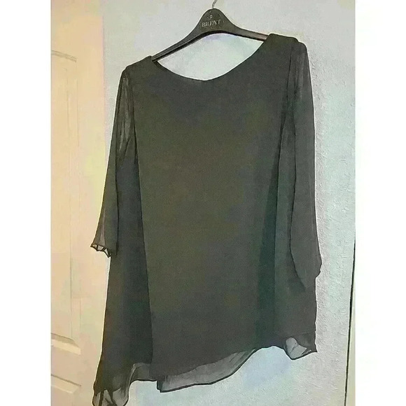 LT LanTing Bride Black Blouse New Without Tags FormL Sheer Asymmetrical - Picture 2 of 5